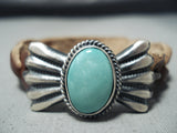 Unique Native American Navajo Kingman Turquoise Sterling Silver & Leather Bracelet-Nativo Arts
