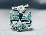 Unique Native American Navajo Turquoise Jet Chip Inlay Sterling Silver Bird Ring-Nativo Arts