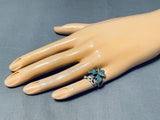 Unique Native American Navajo Turquoise Jet Chip Inlay Sterling Silver Bird Ring-Nativo Arts