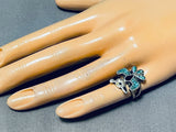 Unique Native American Navajo Turquoise Jet Chip Inlay Sterling Silver Bird Ring-Nativo Arts