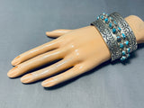 Unique Technique Vintage Native American Navajo Turquoise Sterling Silver Bracelet-Nativo Arts