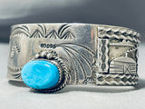 Unique Vintage Native American Hopi Sleeping Beauty Turquoise Sterling Silver Storyteller Cuff-Nativo Arts
