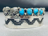 Unique Vintage Native American Navajo Hand Carved Geomtric Sterling Silver Bracelet-Nativo Arts