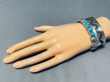 Unique Vintage Native American Navajo Hand Carved Geomtric Sterling Silver Bracelet-Nativo Arts