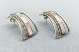 Unique Vintage Native American Navajo Mother Of Pearl Inlay Sterling Silver Earrings-Nativo Arts