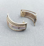 Unique Vintage Native American Navajo Mother Of Pearl Inlay Sterling Silver Earrings-Nativo Arts