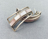 Unique Vintage Native American Navajo Mother Of Pearl Inlay Sterling Silver Earrings-Nativo Arts