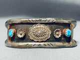 Unique Vintage Native American Navajo Signed Concho Turquoise Sterling Silver Bracelet-Nativo Arts