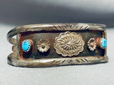 Unique Vintage Native American Navajo Signed Concho Turquoise Sterling Silver Bracelet-Nativo Arts