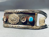 Unique Vintage Native American Navajo Signed Concho Turquoise Sterling Silver Bracelet-Nativo Arts
