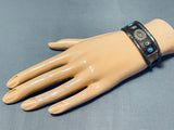 Unique Vintage Native American Navajo Signed Concho Turquoise Sterling Silver Bracelet-Nativo Arts