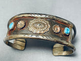 Unique Vintage Native American Navajo Signed Concho Turquoise Sterling Silver Bracelet-Nativo Arts