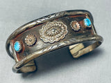 Unique Vintage Native American Navajo Signed Concho Turquoise Sterling Silver Bracelet-Nativo Arts