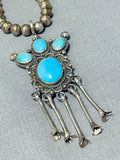 Unique Vintage Native American Navajo Turquoise Sterling Silver Dangling Necklace-Nativo Arts