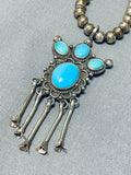 Unique Vintage Native American Navajo Turquoise Sterling Silver Dangling Necklace-Nativo Arts
