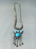 Unique Vintage Native American Navajo Turquoise Sterling Silver Dangling Necklace-Nativo Arts