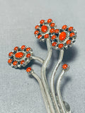 Unique Vintage Native American Zuni Coral Sterling Silver Flower Pin-Nativo Arts