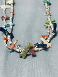 Unique Vintage Native American Zuni Heishi Sterling Silver Animal Fetish Necklace-Nativo Arts