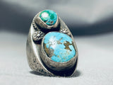 Unique Vintage Native American Zuni Old Kingman Royston Turquoise Sterling Silver Ring-Nativo Arts
