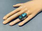 Unique Vintage Native American Zuni Old Kingman Royston Turquoise Sterling Silver Ring-Nativo Arts