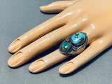 Unique Vintage Native American Zuni Old Kingman Royston Turquoise Sterling Silver Ring-Nativo Arts