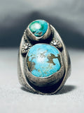 Unique Vintage Native American Zuni Old Kingman Royston Turquoise Sterling Silver Ring-Nativo Arts