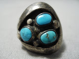Unique Vintage Navajo Blue Gem Turquoise Sterling Silver Native American Ring-Nativo Arts