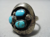 Unique Vintage Navajo Blue Gem Turquoise Sterling Silver Native American Ring-Nativo Arts