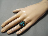 Unique Vintage Navajo Blue Gem Turquoise Sterling Silver Native American Ring-Nativo Arts