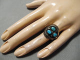 Unique Vintage Navajo Blue Gem Turquoise Sterling Silver Native American Ring-Nativo Arts