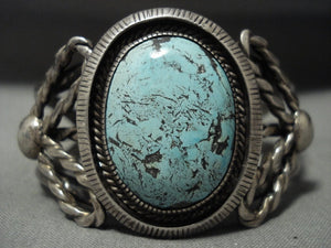 Unique! Vintage Navajo 'Earth Sky Blue' Turquoise Native American Jewelry Silver Flank Bracelet-Nativo Arts