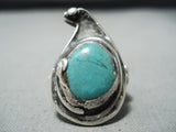 Unique Vintage Navajo Native American Green Turquoise Sterling Silver Ring-Nativo Arts