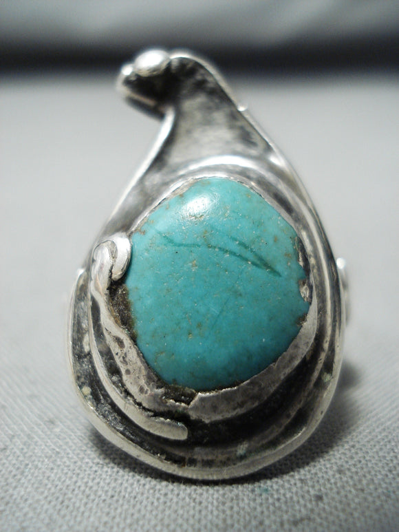 Unique Vintage Navajo Native American Green Turquoise Sterling Silver Ring-Nativo Arts
