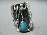 Unique Vintage Navajo Native American Old Kingman Turquoise Sterling Silver Ring-Nativo Arts