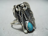 Unique Vintage Navajo Native American Old Kingman Turquoise Sterling Silver Ring-Nativo Arts