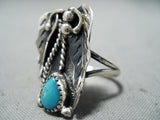 Unique Vintage Navajo Native American Old Kingman Turquoise Sterling Silver Ring-Nativo Arts