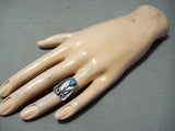 Unique Vintage Navajo Native American Old Kingman Turquoise Sterling Silver Ring-Nativo Arts