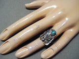 Unique Vintage Navajo Native American Old Kingman Turquoise Sterling Silver Ring-Nativo Arts