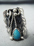 Unique Vintage Navajo Native American Old Kingman Turquoise Sterling Silver Ring-Nativo Arts