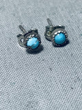 Very Cute Petite Vintage Native American Navajo Turquoise Sterling Silver Earrings Old-Nativo Arts