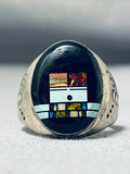 Very Intricate Native American Navajo Turquoise Kachina Sterling Silver Opal Ring-Nativo Arts
