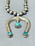 Very Old Antique Vintage Native American Navajo Green Turquoise Sterling Silver Necklace-Nativo Arts