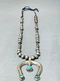 Very Old Antique Vintage Native American Navajo Green Turquoise Sterling Silver Necklace-Nativo Arts
