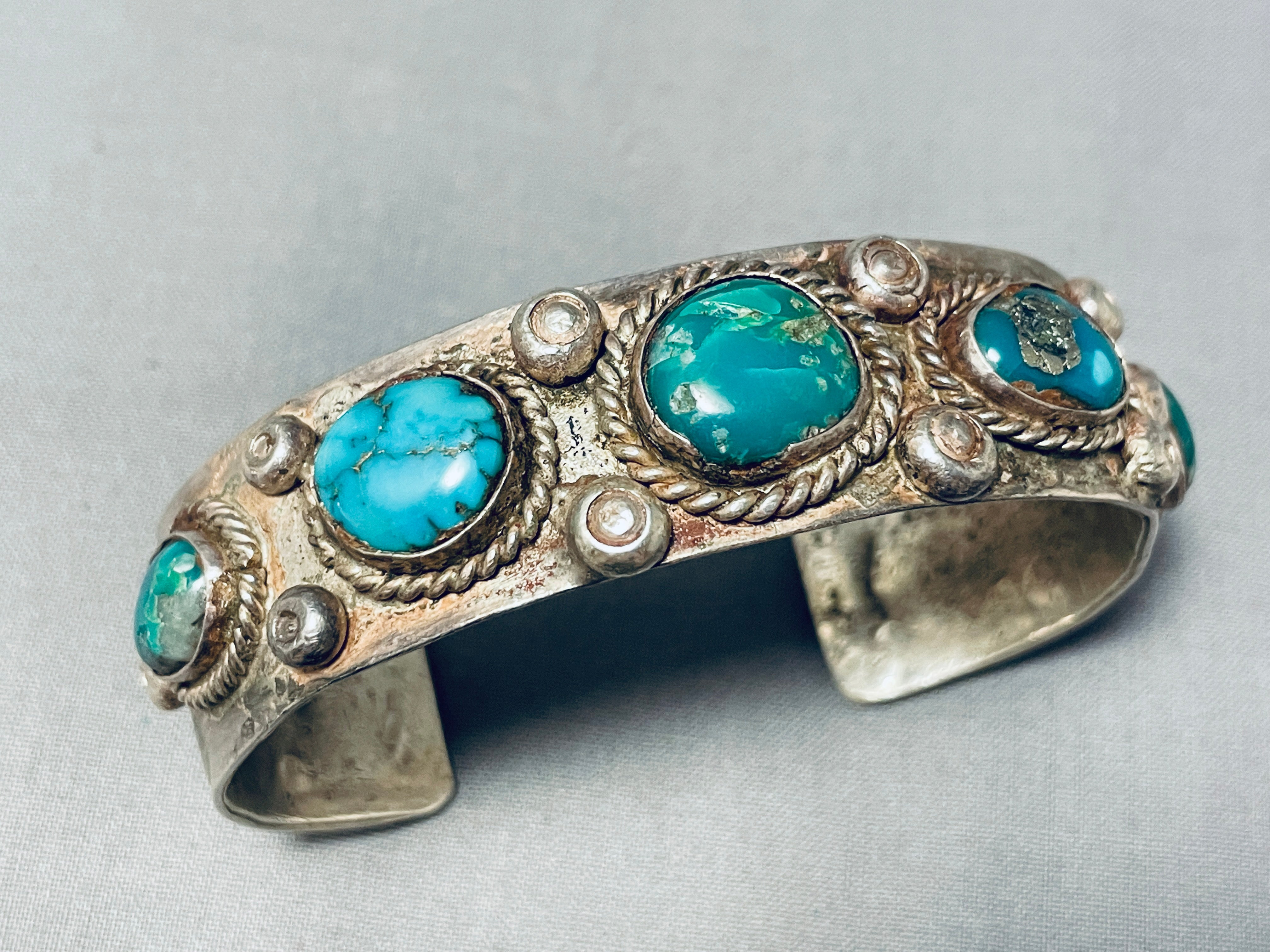 Very Old Vintage Native American Navajo Hvy Turquoise Sterling