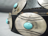 Very Rare Baseball Concho Turquoise Sterling Silver Vintage Native American Navajo Belt-Nativo Arts