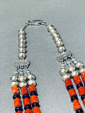 Very Rare Chunky Native American Navajo Coral Sterling Silver Bead Necklace-Nativo Arts