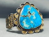 Very Rare Gold Vintage Native American Navajo Morenci Turquoise Sterling Silver Bracelet-Nativo Arts