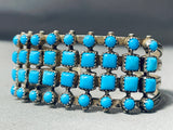Very Rare Hand Shaped Squared Turquoise Vintage Native American Navajo Sterling Silver Bracelet-Nativo Arts