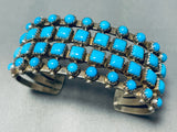Very Rare Hand Shaped Squared Turquoise Vintage Native American Navajo Sterling Silver Bracelet-Nativo Arts