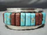 Very Rare Heavy Vintage Native American Navajo #8 Turquoise Inlay Sterling Silver Bracelet-Nativo Arts